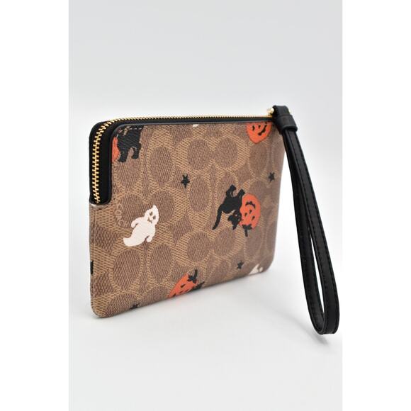COACH Corner Zip Wristlet Signature Canvas Halloween Print Ghost Cat NEW LIMITED - Picture 7 of 16